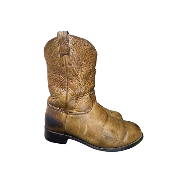 Justin Vintage Brown Leather Roper Style 3420 Cowboy Boots Mens Size 9.5 EEE USA main image 13